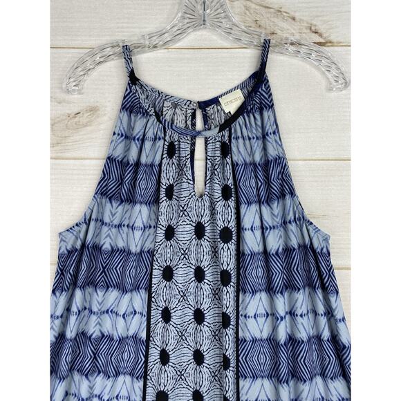 Chicos Dress Sz 3 US XL 16 Blue Patchwork Jersey Knit A Line Midi Keyhole Cruise - Picture 2 of 8